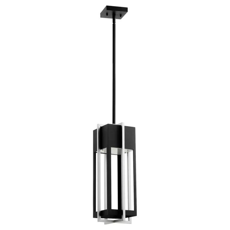 Al Fresco 1-Light LED Outdoor Pendant in Textured Black w with Brushed Aluminum