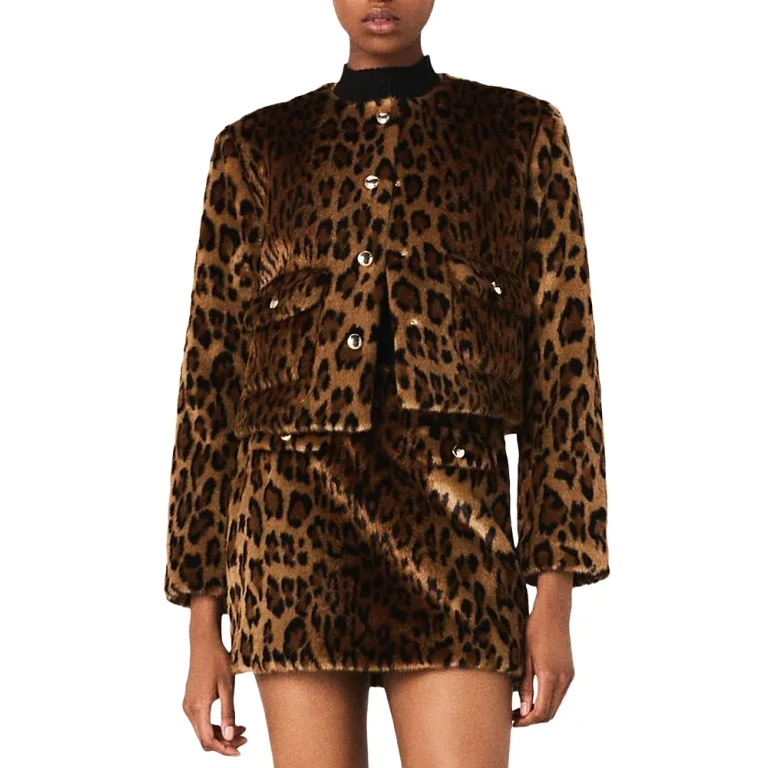 Maje Leopard Faux Fur Jacket