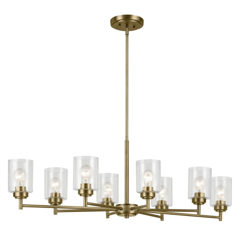 Natural Brass Eight Light Chandelier from the Winslow Collection