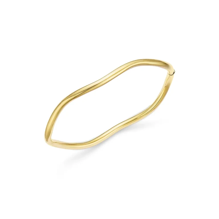 Polished Tube Wavy Bangle Bracelet in 14K Yellow Gold