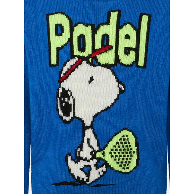 Mc2 Saint Barth Boy Crewneck Sweater With Snoopy Padel Jacquard - Peanuts Special Edition Blue