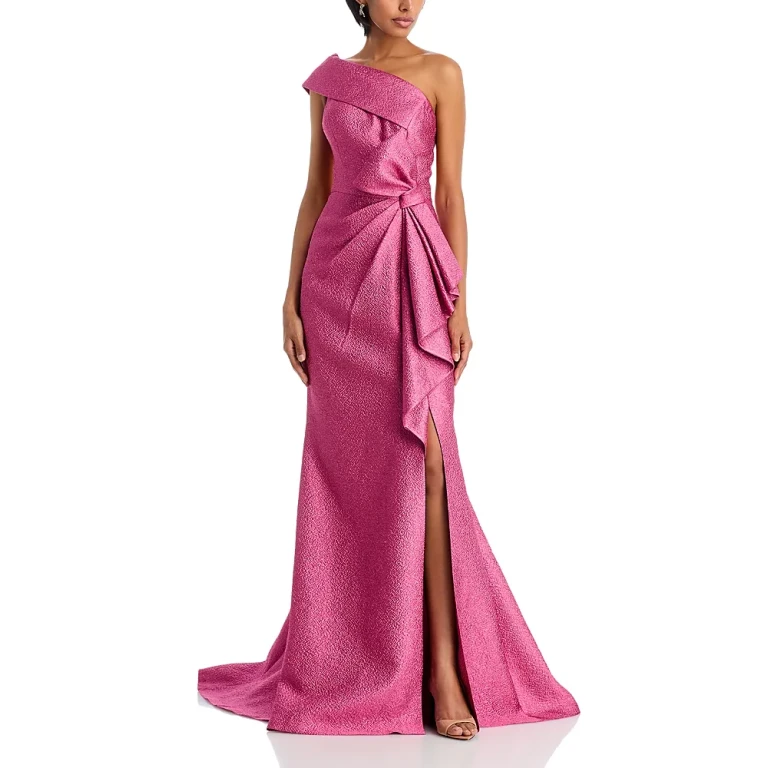 Teri Jon by Rickie Freeman One Shoulder Textured Gown