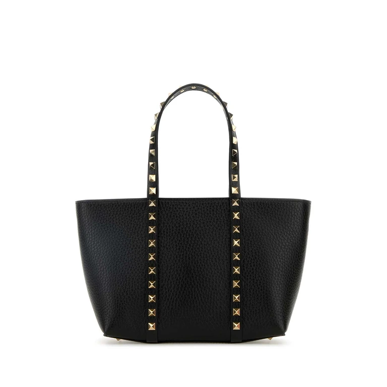 Valentino Garavani Black Leather Medium Rockstud Handbag