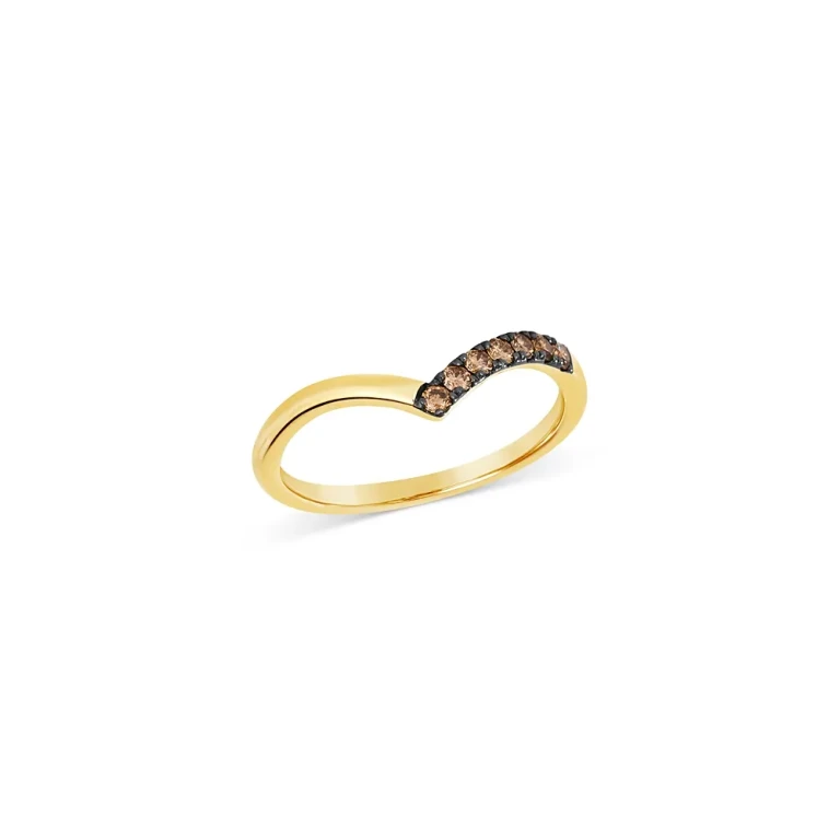 Brown Diamond Chevron Ring in 14K Yellow Gold, 0.15 tcw