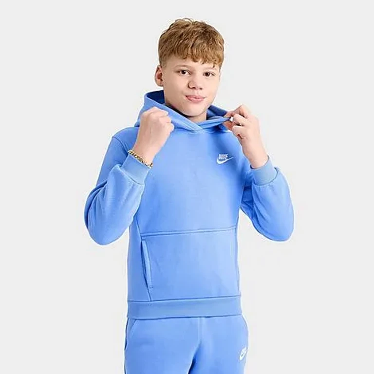 Nike Big Kids Sportswear Club Fleece Pullover Hoodie in University Blue Size: Small