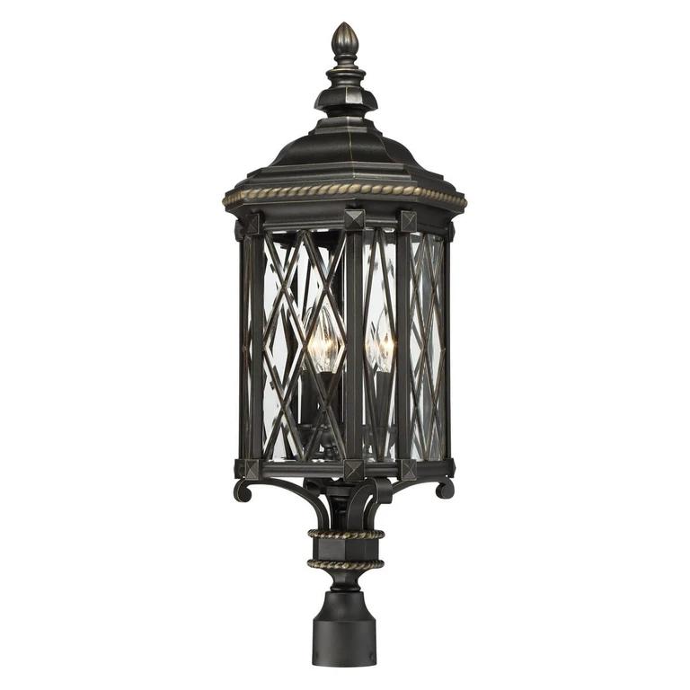 Bexley Manor 4-Light 33" Outdoor Post Light in Black with Gold Highlights