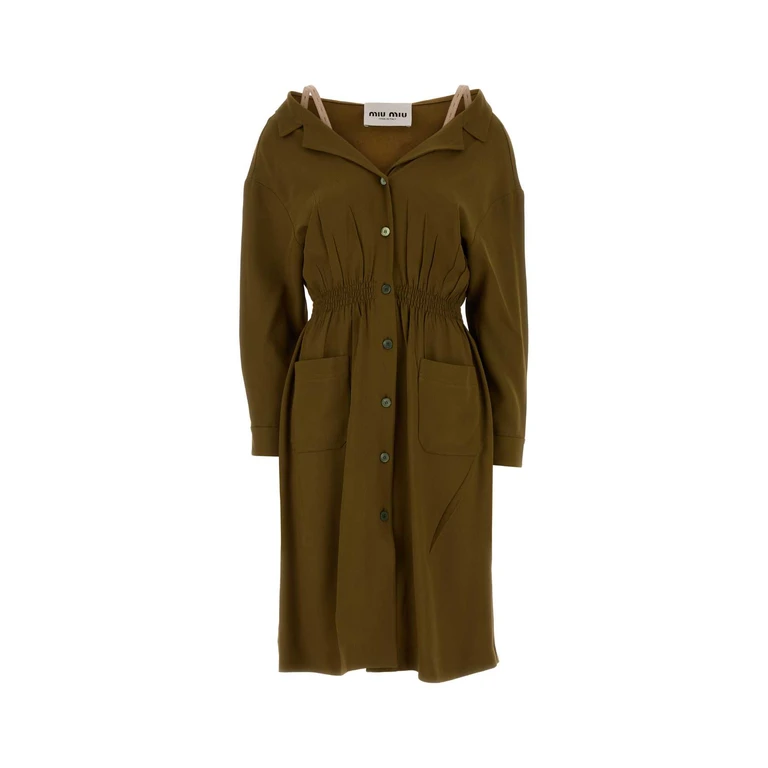 Miu Miu Olive Green Sable Dress Mimetico Acvi-trochusniloticus Abiti - Women