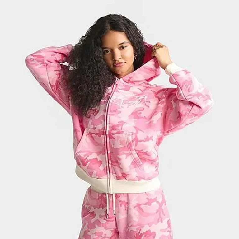 Hoodrich Women's Script Logo Camo Full-Zip Hoodie in Pink Camo Size: XS