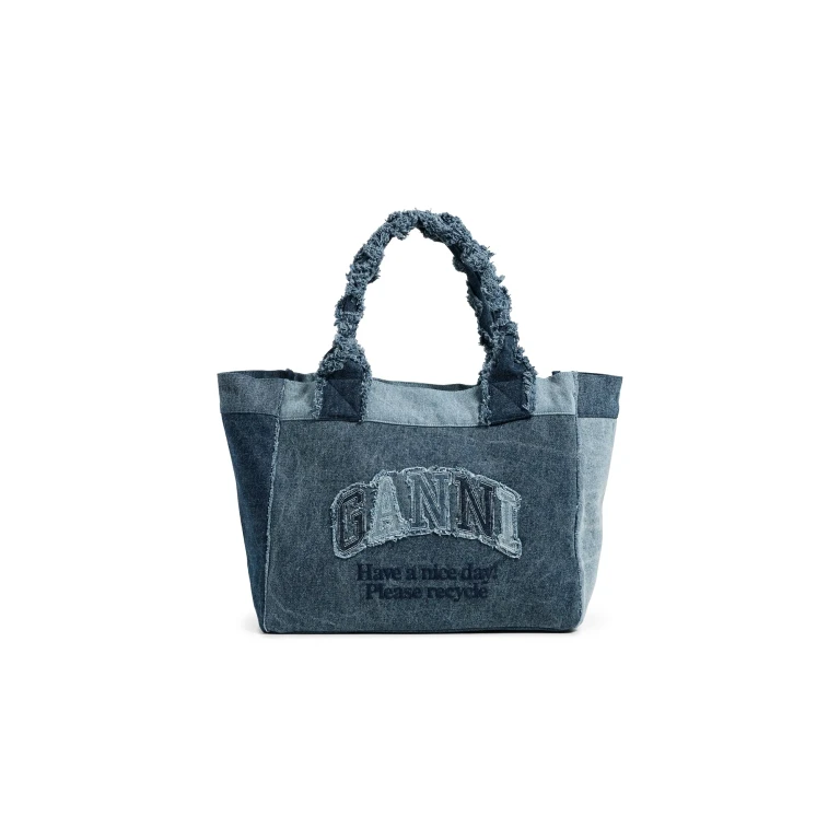 GANNI Medium Trapeze Shopper Denim Tote Mid Blue Vintage One Size