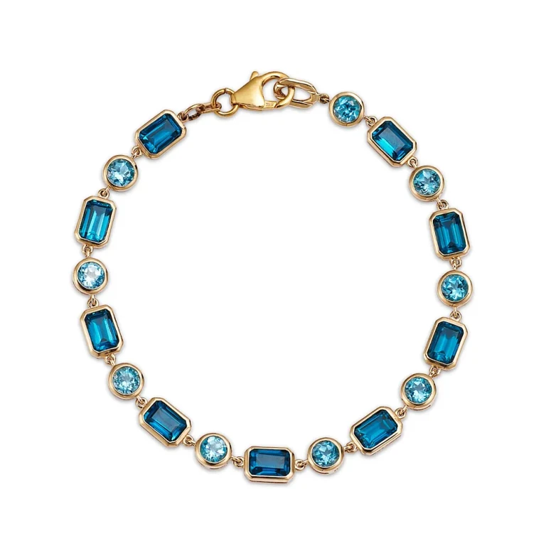 Blue Topaz Link Bracelet in 14K Yellow Gold