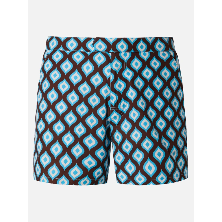 Mc2 Saint Barth Short-Length Swim Shorts Master With Geometric Print Brown Swimshort - Men