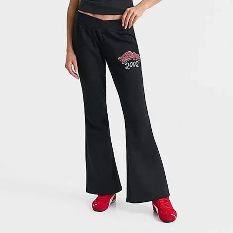 Women's Crystal V-Waist Flare Jogger Pants in Black Size: XS