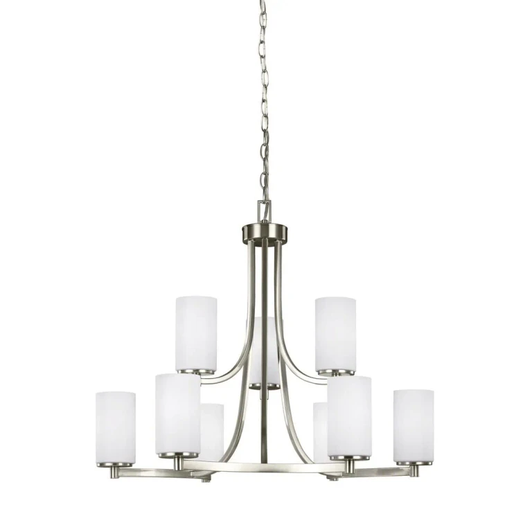 Brushed Nickel Nine Light Chandelier from the Hettinger Collection