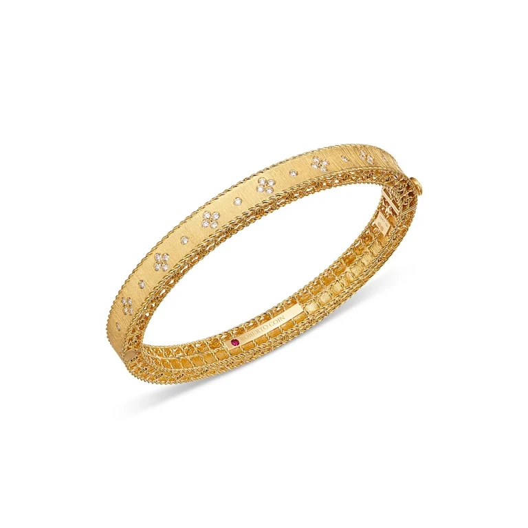 Roberto Coin 18K Yellow Gold Venetian Princess Diamond Flower Bangle Bracelet