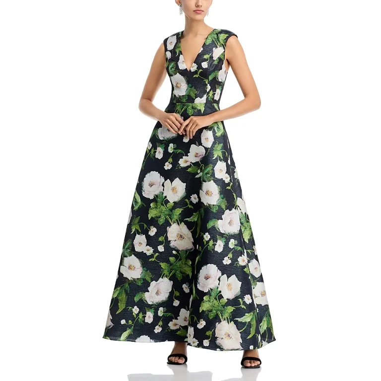 Aidan Mattox Printed Jacquard Ballgown