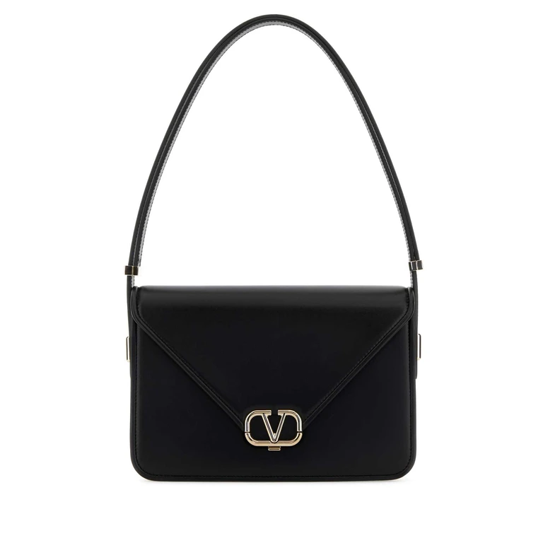 Valentino Garavani Black Leather Vlogo Shoulder Bag Nero Borse A Mano - Women