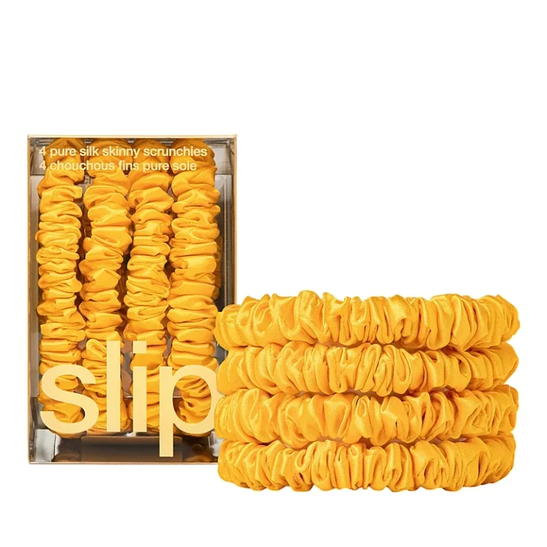 slip Pure Silk Back to Basics Skinny Scrunchies in Golden, Set of 4