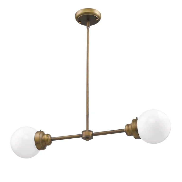 Raw Brass Two Light Island Pendant from the Portsmith Collection