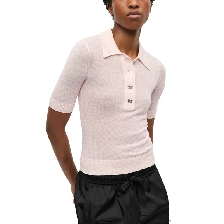 Ganni Sheer Printed Polo Shirt