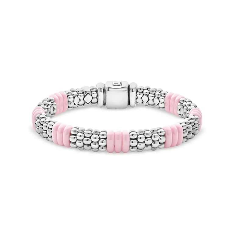 Lagos Sterling Silver Pink Caviar Ceramic Rondelle Polished Bead Bracelet