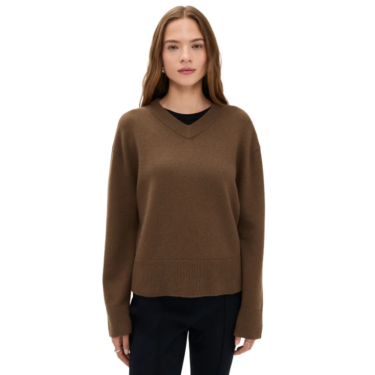 Vince Cashmere Blend V Neck Pullover Hazelnut XS