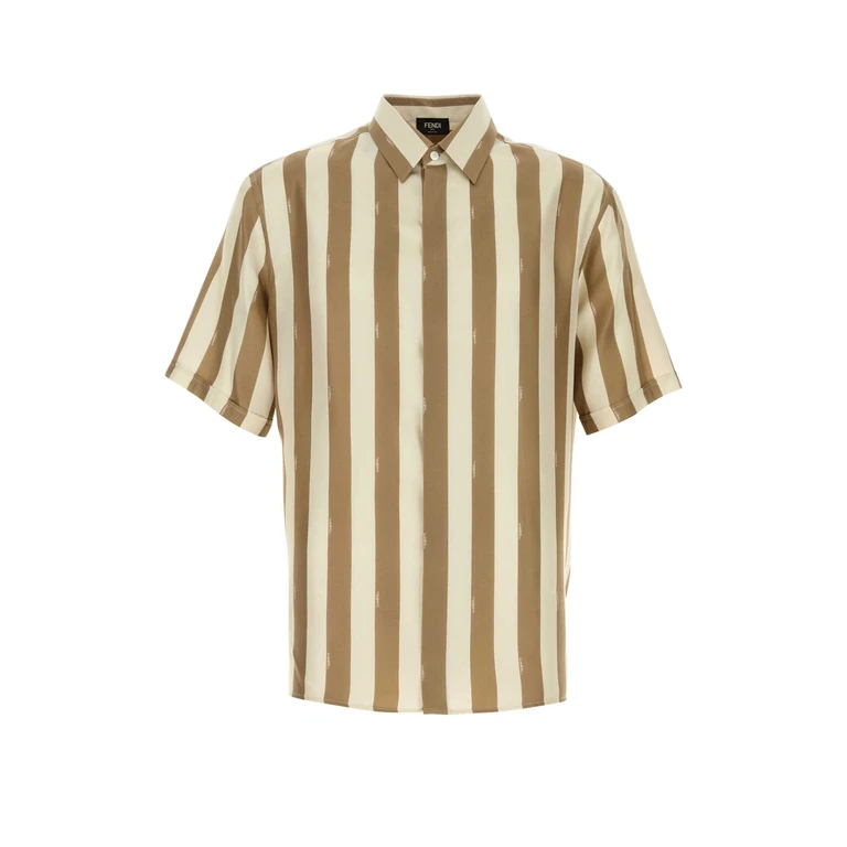 Fendi Printed Silk Shirt Chantilly/nocciola Exterior: Camicie - Men