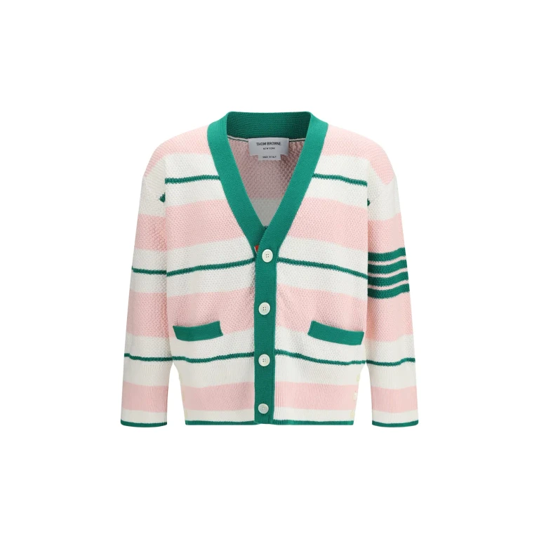 Thom Browne Classic Stripe Seed Stitch V Neck Cardigan