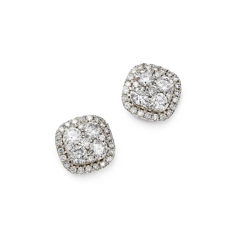 Diamond Cluster Stud Earrings in 14K White Gold, 1.0 tcw