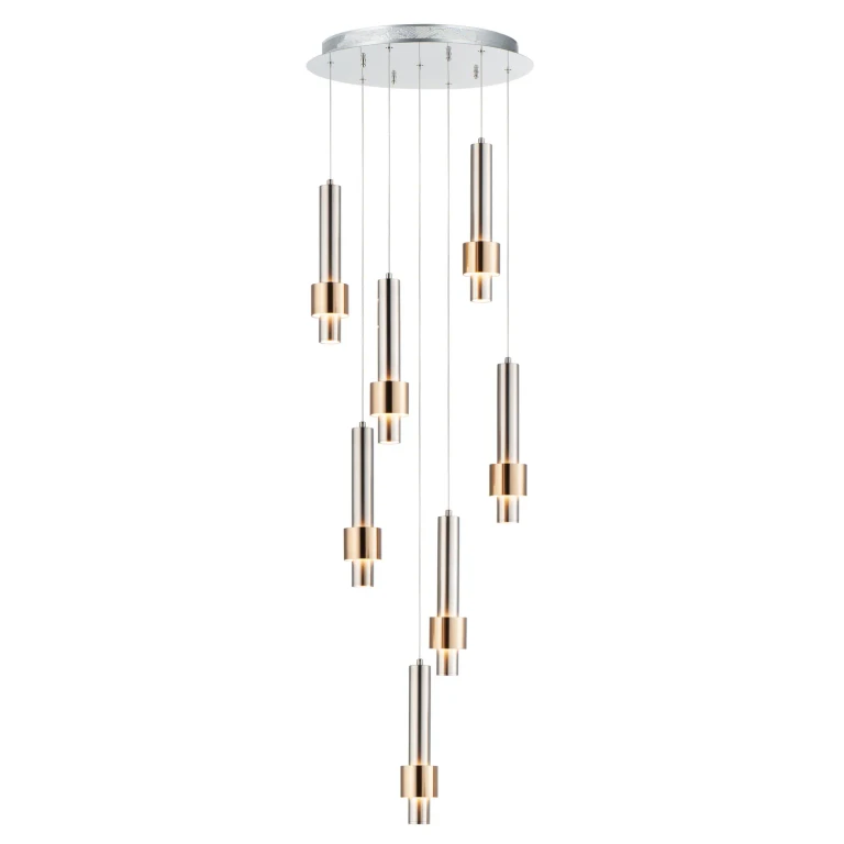 Reveal 7-Light LED Pendant in Satin Nickel with Satin Brass