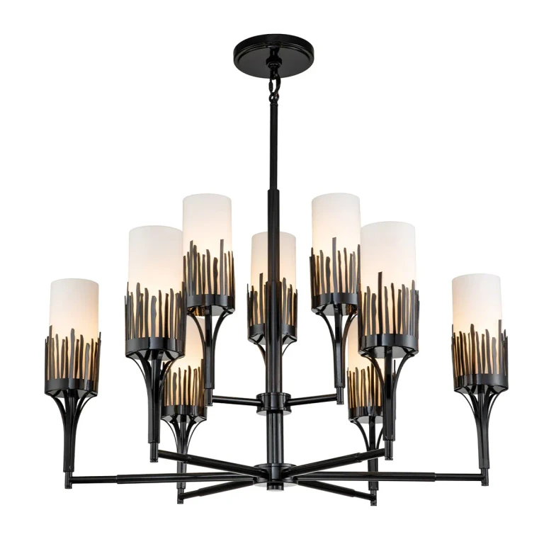 Matte Black Nine Light Chandelier from the Sawgrass Collection