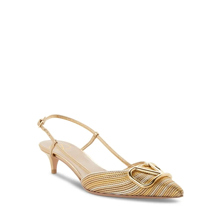 Valentino Garavani Women's Pointed Toe Logo Kitten Heel Slingback Pumps