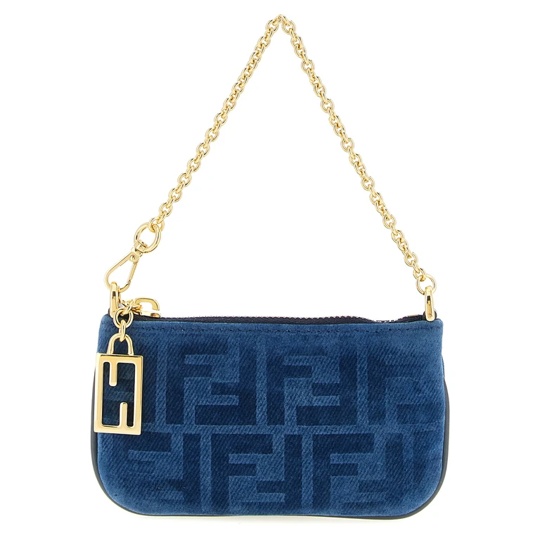 Fendi Ff Mini Denim Pouch Blue Cotton Viscose Bag Accessories - Women