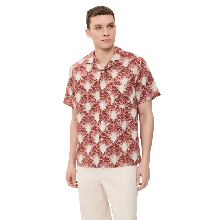 Portuguese Flannel Feathers Camp Shirt Deep Red/Raw XL