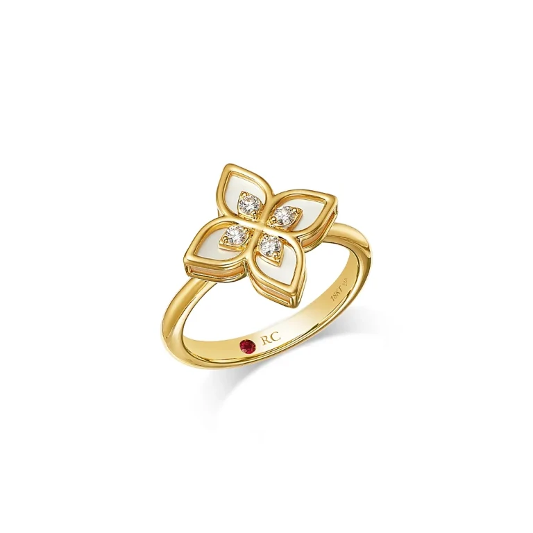Roberto Coin 18K Yellow Gold Venetian Princess Mother of Pearl & Diamond Flower Ring