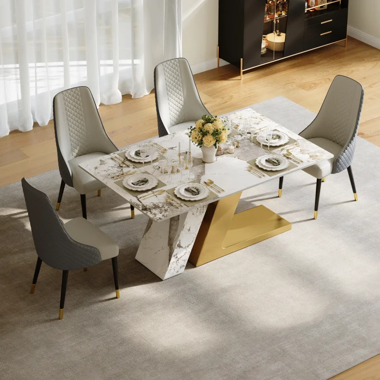 Luxotic 70.9" Rectangle Modern Faux Marble Top Dining Table with 6 Chairs