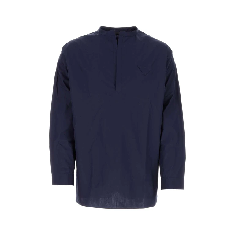 Prada Navy Blue Poplin Oversize Shirt F0008 Exterior: Cotton Camicie - Men