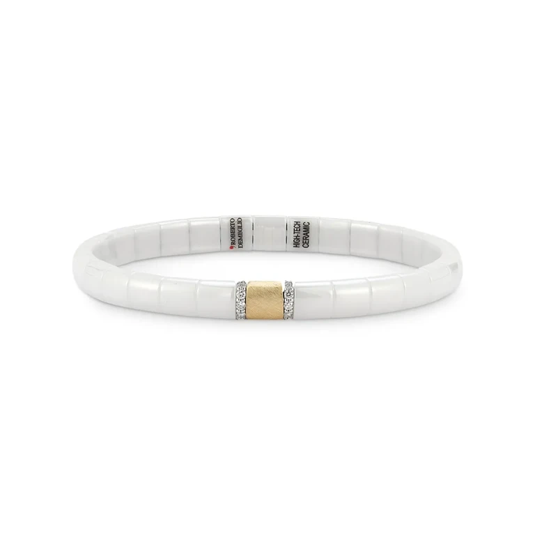 Roberto Demeglio 18K Yellow Gold & White Ceramic Pura Diamond Stretch Bracelet