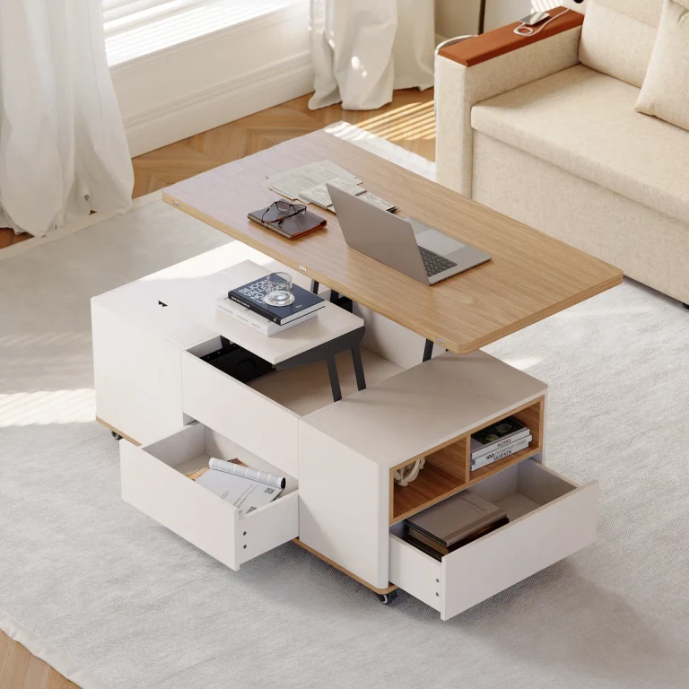 Modern Lift Top Coffee Table Multi Functional Table with 3 Drawers in Walnut & Black
