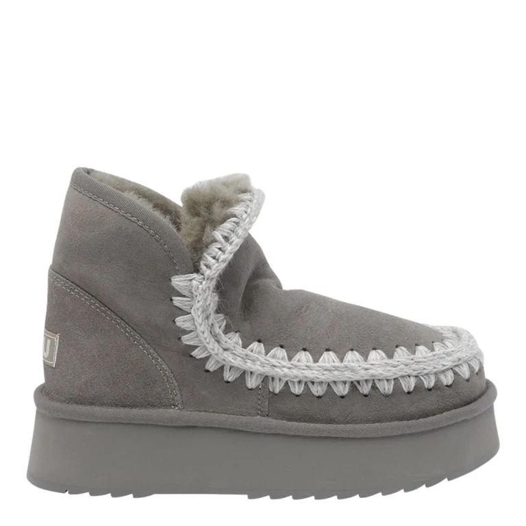 Mini Eskimo Plateau-Suede-Boots mit Häkelstich