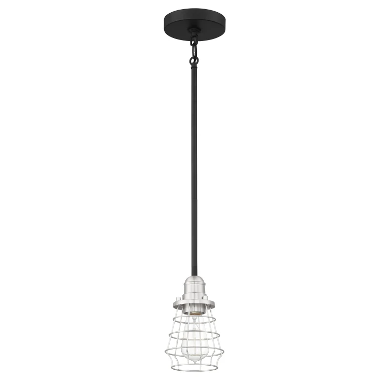 Flat Black Brushed Polished Nickel One Light Mini Pendant from the Thatcher Collection