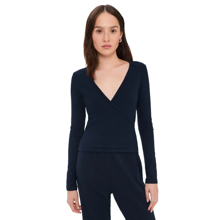 DONNI. The Baby Rib Crisscross Top Navy L