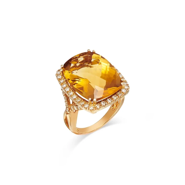 Citrine & Diamond Halo Ring in 14K Yellow Gold