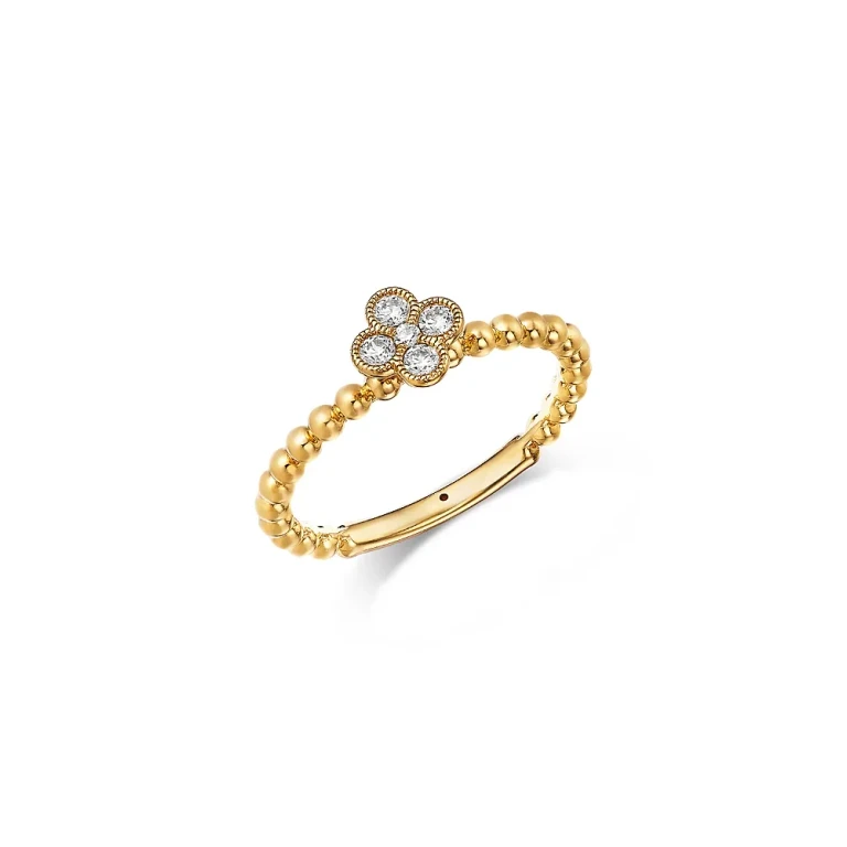 Diamond Clover Ring in 14K Yellow Gold, 0.16 tcw