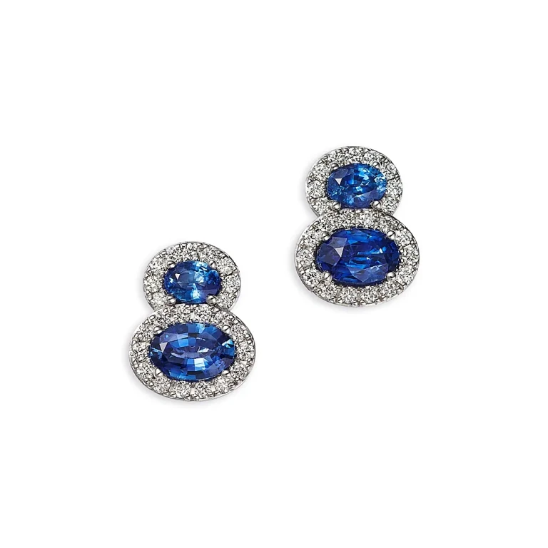 Sapphire & Diamond Drop Earrings in 14K White Gold