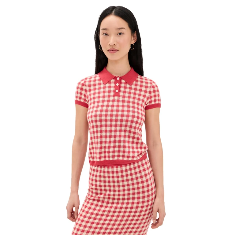Guest in Residence Gingham Shrunken Polo Scarlet/Mist S