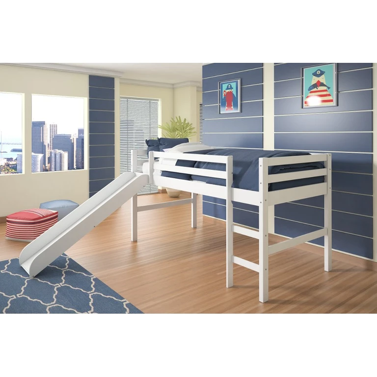 Haven White Twin Loft Bed with Slide