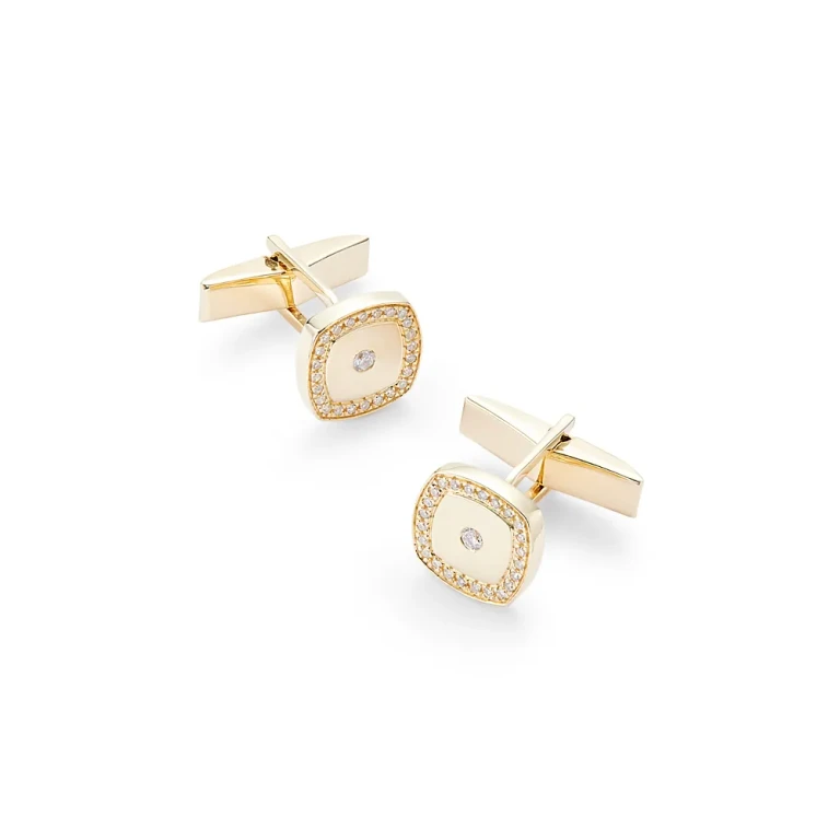 Men's Diamond Halo Cufflinks in 14K Yellow Gold, 0.30 tcw