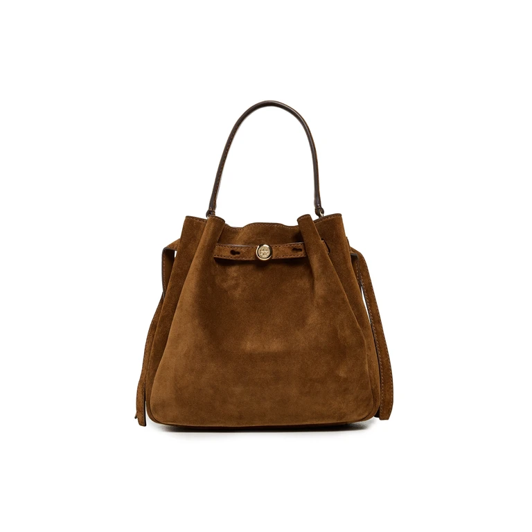 Tory Burch Romy Suede Bucket Bag Caramel One Size