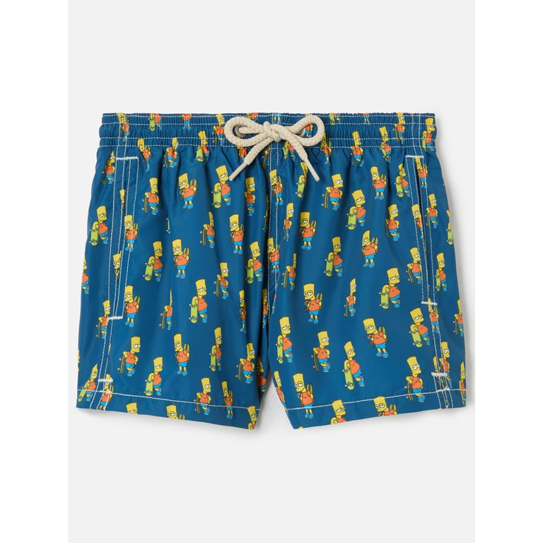 Mc2 Saint Barth Boy Light Fabric Swim Shorts With Skater Bart Print The Simpsons Special Edition Blue Swimshort
