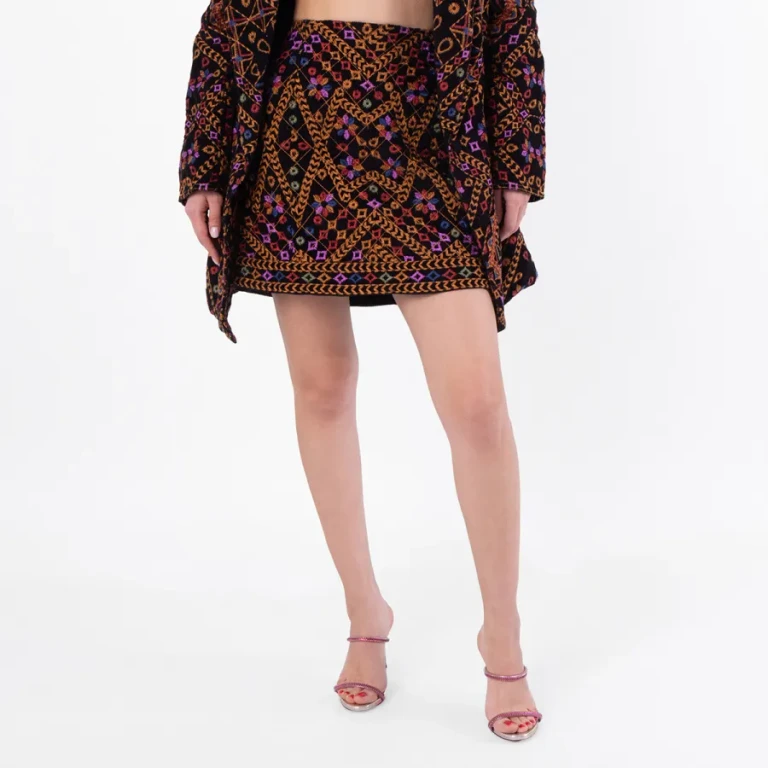 Farm Rio Embroidered Corduroy Mini Skirt